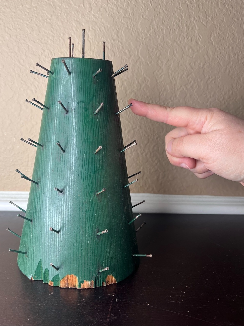 Vintage Williamsburg Wood Apple Cone Topiary Form Primitive Folk Art Nail Sculpt